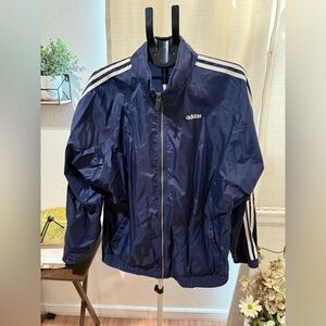 Adidas Dark Blue Windbreaker with White Stripes